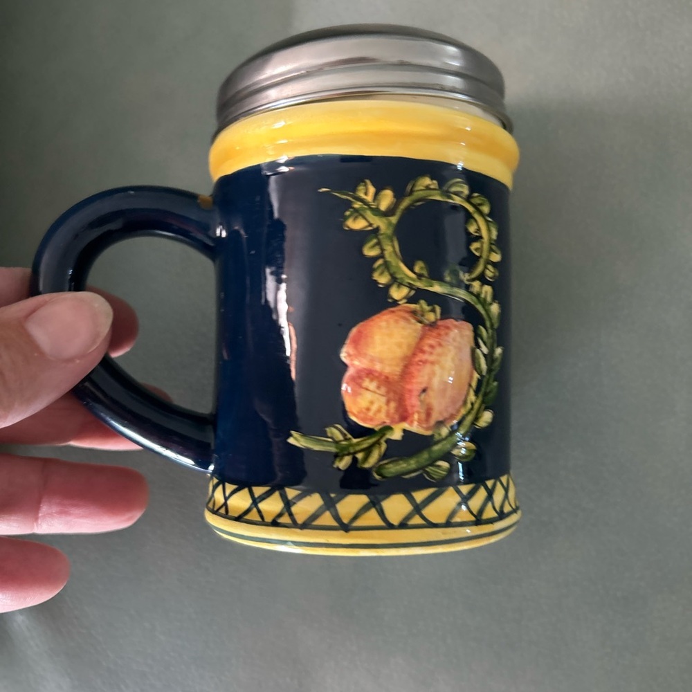 Navy and Yellow Ceramic shaker with Fruit Design